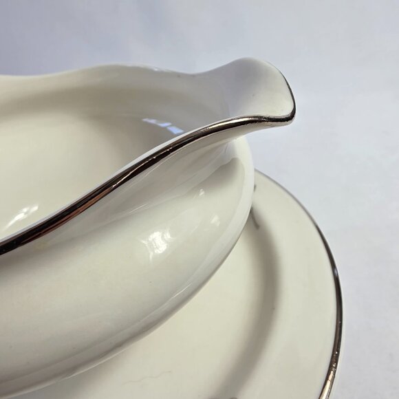 Manor House Spring Glory Gravy Boat & Underplate Pink & White Floral Gray Leaves - Picture 9 of 16